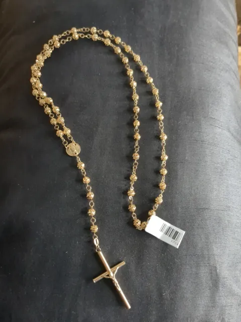 10k 100% Real Authentic Gold Rosary Cross Necklace Chain