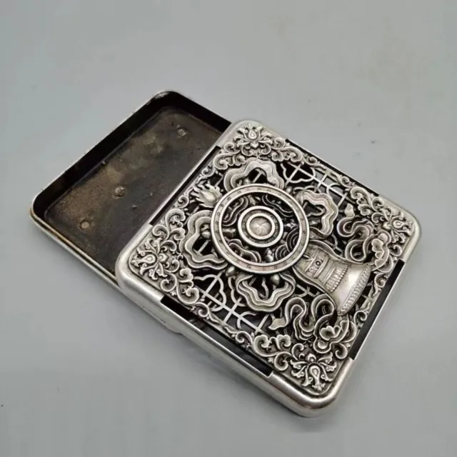 Vintage Chinese White Brass Hollow Pattern Ink Stone Ink Box