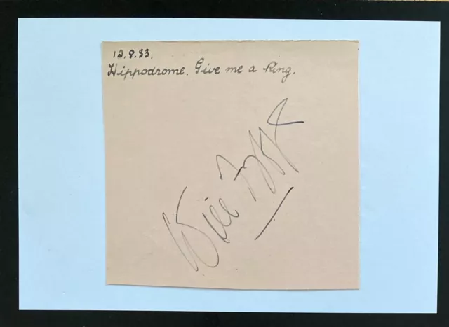 Will Fyffe Scottish Musical Hall Performer ,Original Autograph on 6 x 4 Card