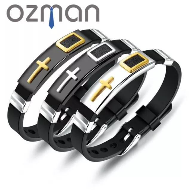 Fashion Adjustable Cross Silicon Rope Wrap StainlesBangle Bracelet Wristband