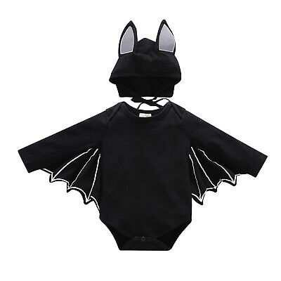 Toddler Baby Boys Girls Cosplay Bat Costume Romper Hat Outfits Set Fancy Dress