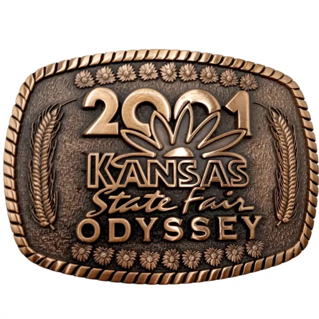 Kansas State Fair Belt Buckle Odyssey 2001 Sunflowers Wheat KS Limited Edition