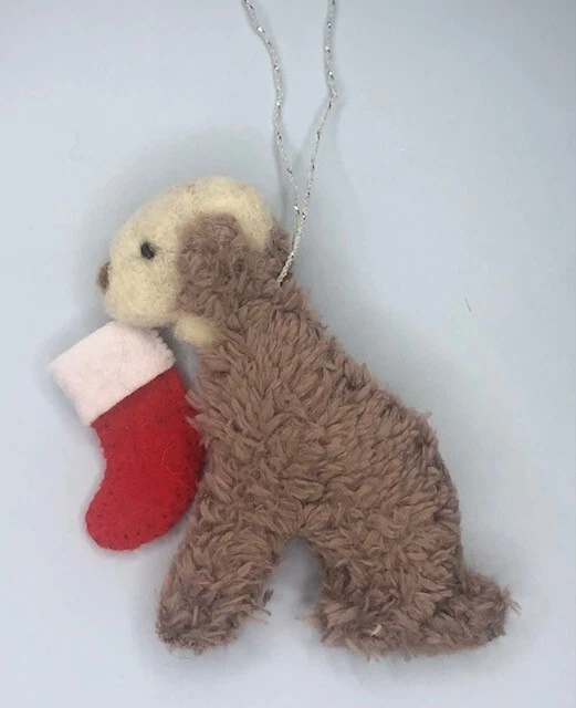 LIVER BEDLINGTON TERRIER  with CHRISTMAS STOCKING - PART NEEDLE FELTED DOG-