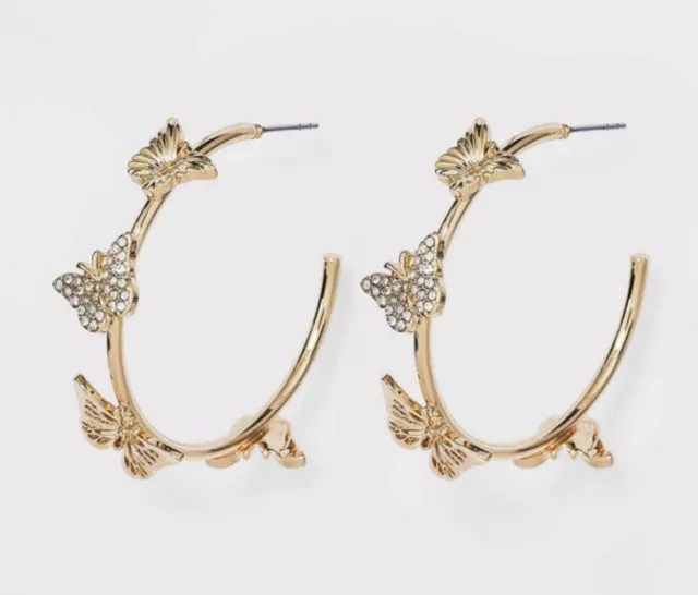 SUGARFIX by Baublebar Crystal Wings BUTTERFLY HOOP EARRINGS Gold Bling