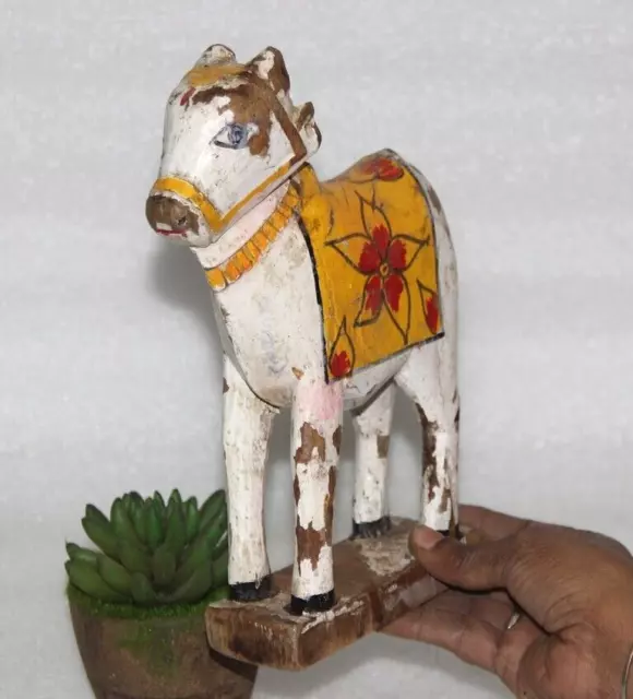 Vintage Heilige Kuh Figur , Heim Dekor Holz Bemalt Kuh Kalb Statue, Collectibles