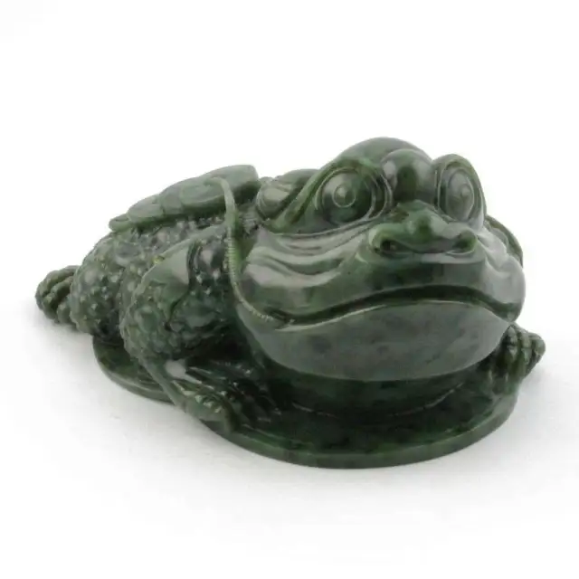 Green Genuine Natural Nephrite Jade 6 inch Money Frog Figurine