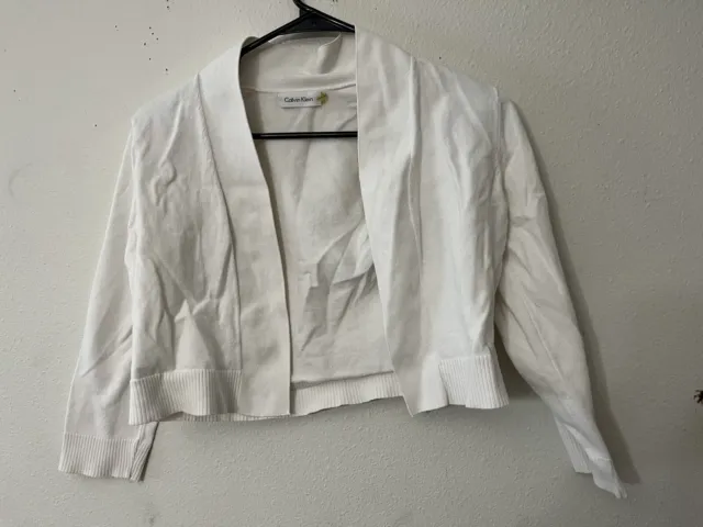 Calvin Klein Crop Sweater Size Small White Solid Open Front Cardigan