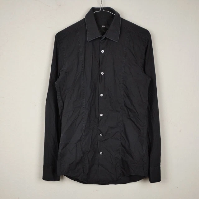 Camicia HUGO BOSS Taglia 38/15 Slim Fit Uomo Cotone Nera Manica lunga Man Shirt