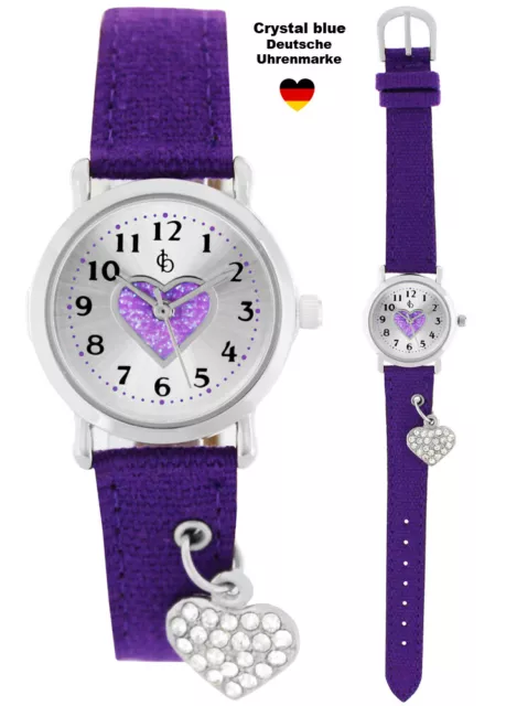 Kinder Armbanduhr Mädchen Uhr Kinderuhr Lernuhr Herz analog Quarz violett lila