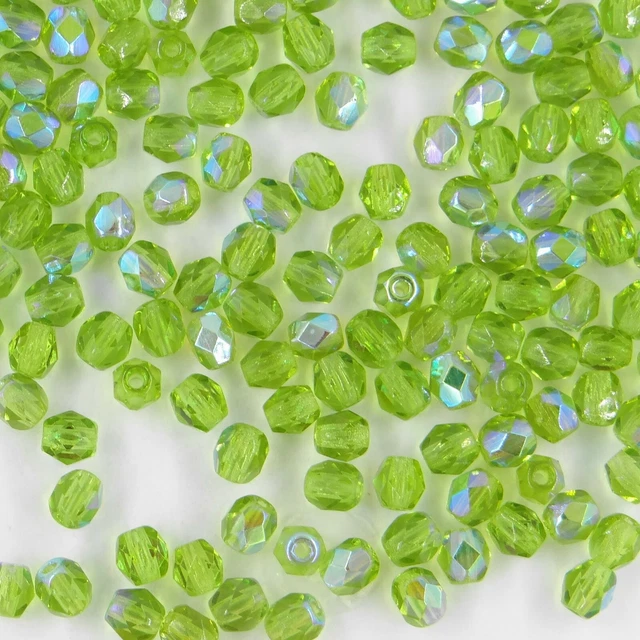 F4  MOX *** 60 perles à facettes verre de Bohême 4mm  medium olivine AB