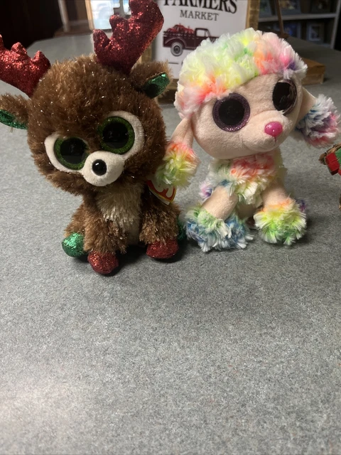 New TY Beanie Boo Lot 5 Plush Fudge.Rainbow,Ana,wise & Kacey