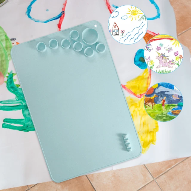 Silicone Painting Mat Children Paint Palette Pad Water Media Mats (Light Blue)