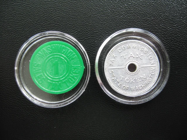 Washington State Sales Tax Tokens - Green Plastic (1943-46) & Aluminum (1935-45)
