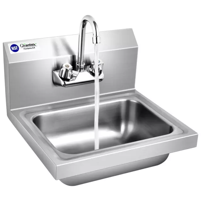 Stainless Steel Sink NSF Wall Mount Hand Washing Sink with Faucet & Back Splash