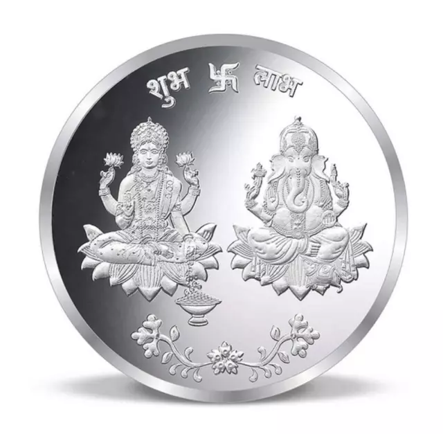 Bis Poinçonné Shree Laxmi & Lord Ganesha 999 Pure Pièce Argent 20 GM