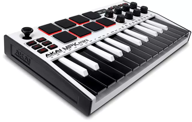 White AKAI Professional MPK Mini MK3 25 Key USB MIDI Keyboard Controller Drum
