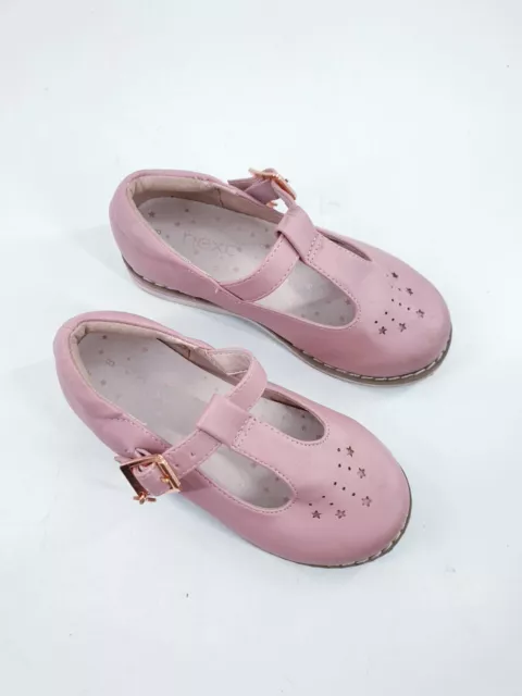 Next size 8 (25) pink faux leather buckle T strap girls shoes ballet flats