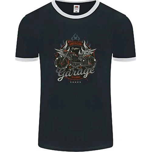 American Custom Garage Biker Motorcycle Mens Ringer T-Shirt FotL