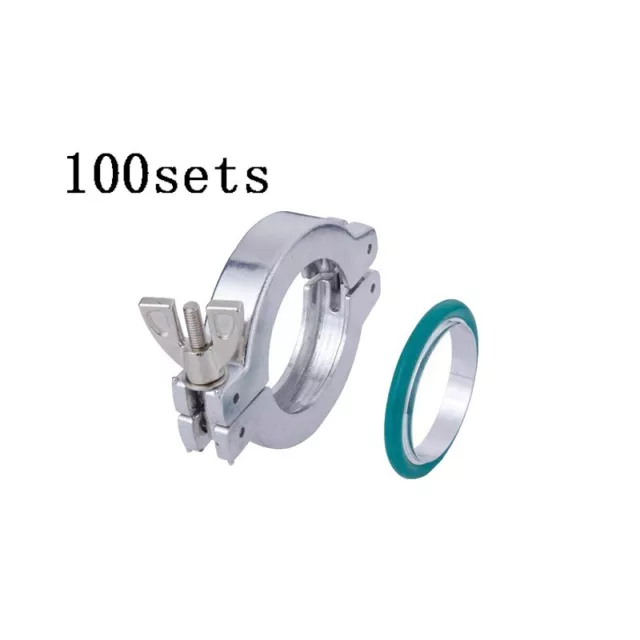 100Sets NW/KF-25 Aluminum Clamps with Centering Rings FKM O-Rings Vacuum Part