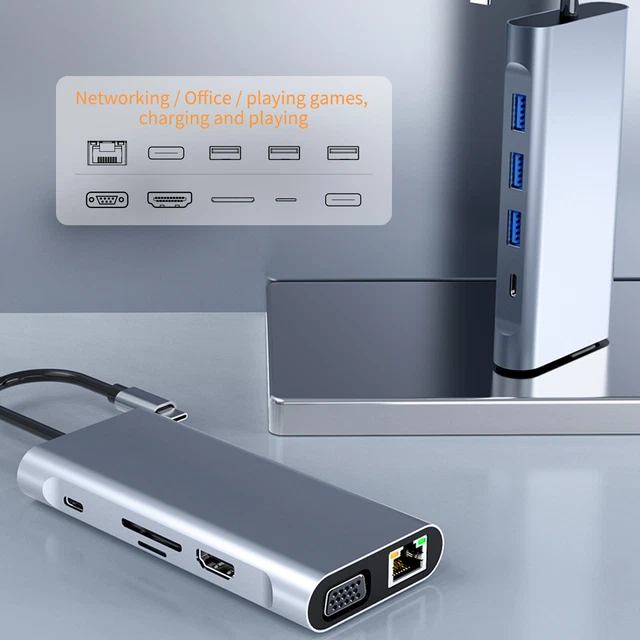 HDMI+VGA+USB3.0+100W PD 4K 10 in 1 Type C HUB Adapter For MacBook iPad AUS