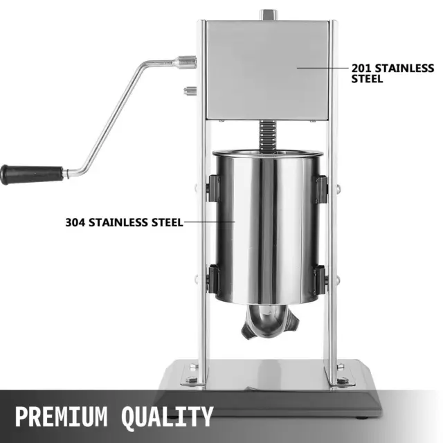 Sausage Stuffer Vertical Stainless Steel 5L 2 Speed Meat Filler Press 5 nozzles