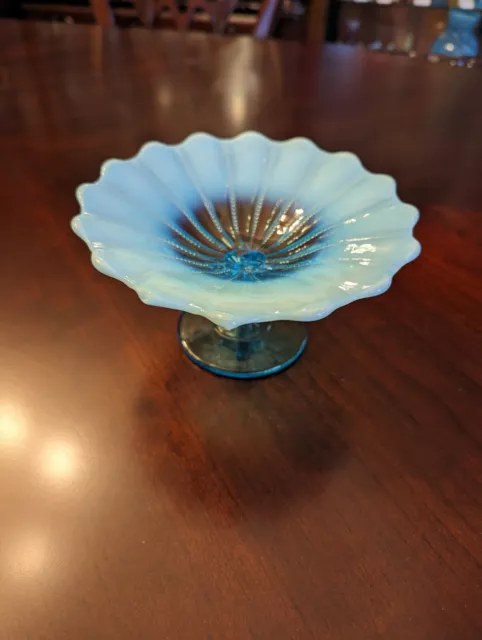 Antique Northwood Opal Open (Beaded Panels) Compote in Blue Opalescent Glass