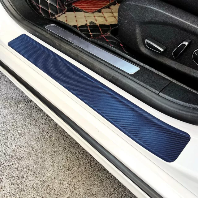 4x Car Blue Carbon Fiber Scuff Plate Door Sill Cover Panel Step Protector Guard