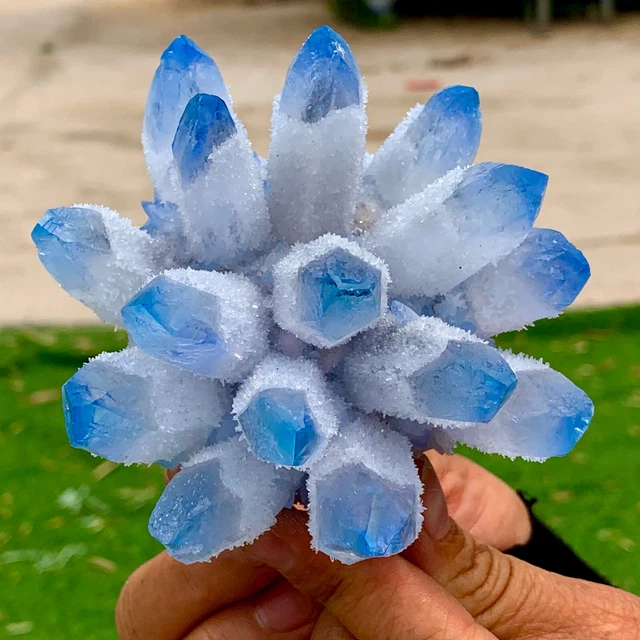 417G New Find sky blue Phantom Quartz Crystal Cluster Mineral Specimen Healing