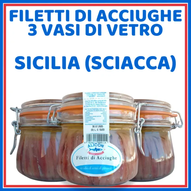 3 Filetti di Acciughe Alici in olio Salate sotto sale Italia Sicilia SCIACCA sg