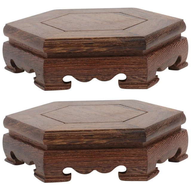 2 PC WOOD Display Stand Flower Pot Saucer Hexagonal Base Crystal Ball £