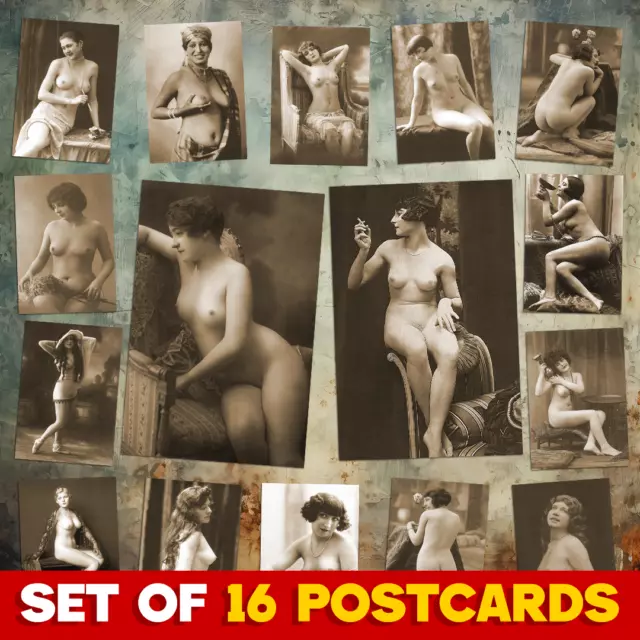 Set Of 16 Antique Vintage Nude Reproduction Postcards Risqué Glamour Card VOL 1