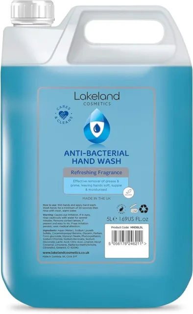Lakeland Cosmetics Antibacterial Soap Hand Wash 5L Litre Refill Bottle Vegan