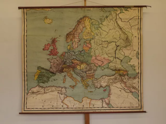 alte Schulwandkarte Europakarte ~1920 nach 1.Weltkrieg 197x168 vintage loft map