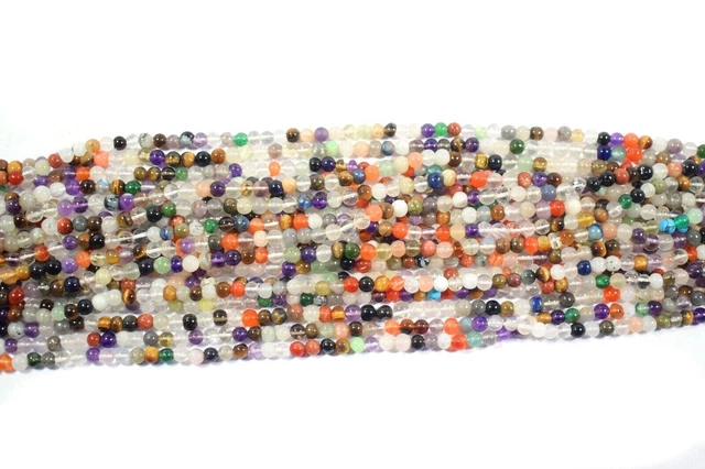 100% Naturel Multi Mix Stone Shaded Smooth 3-5mm Gemstone Round Loose Beads 13" 2