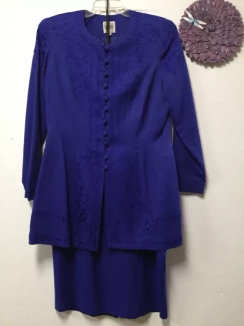 RM Richards Womens Two Piece Formal Skirt Suit Size 12 Blue Decorative 20