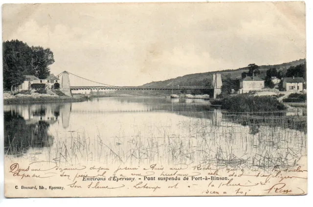 PORT A BINSON - Marne - CPA 51 - the suspension bridge - 1900 map