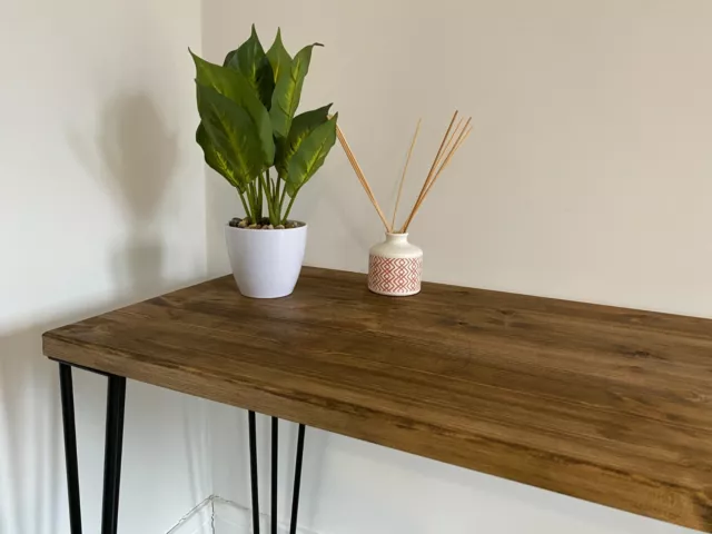 Escritorio de madera hecho a mano con metal 2 patas puntiagudas - madera manchada roble - 90x45cm 3