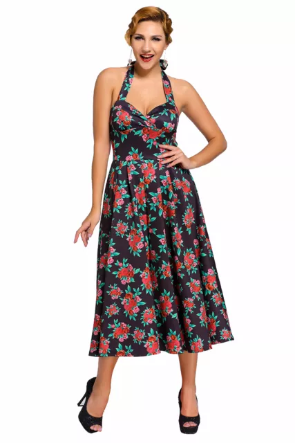 Abito Stampa Floreale Ballo Cocktail Cerimonia Top Floral Vintage Swing Dress S