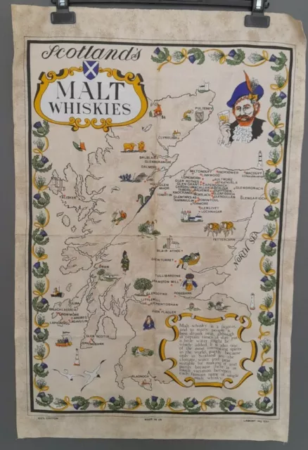 Scotland's Malt Whiskies, Scottish Tea Towel 48cm x 75cm - Perfect Vintage Gift