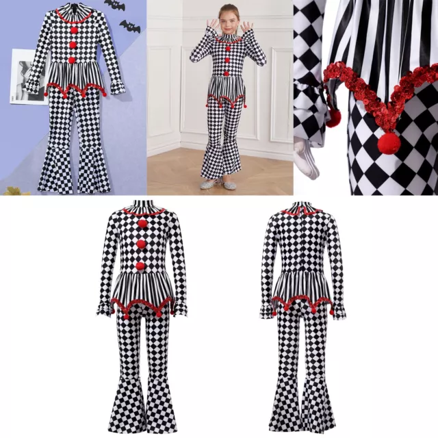 Kids Girls Clown Cosplay Costume Performance Circus Clown Costume Halloween