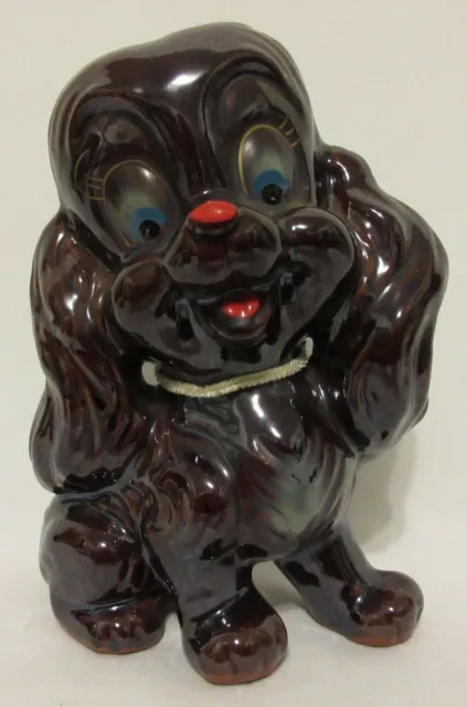 Vintage 1940's Poodle Dog Puppy Figurine Brown Ceramic Ries Hand Decorated Japan