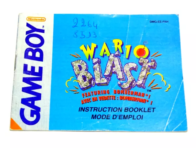 Notice Nintendo Game Boy "Wario Blast" Pal Fah Mode D'emploi Original Bomberman