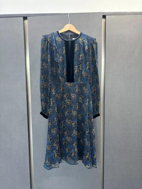 LK BENNETT DR Dora Silk Tie Waist Dress UK 12 Teal Red RRP 395 Midi High Neck 99.00 PicClick UK