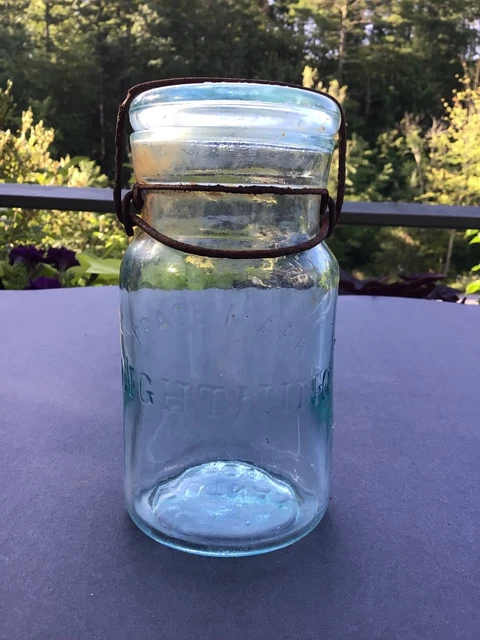 Antique 1890’s Putnam Lightning 790 Aqua Blue Pint  (16 oz) Canning Jar 