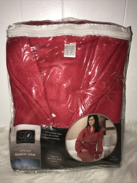 Sarah Peyton Wellness Ultra Soft Fleece Robe Red 43 Inches In Length One Size...