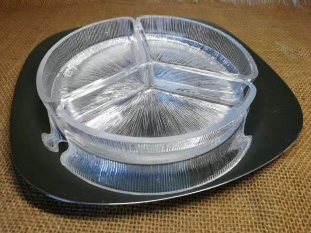 Vintage WMF Hors d'Oeuvres Dish with Glass LINERS Mid Century Stainless Steel
