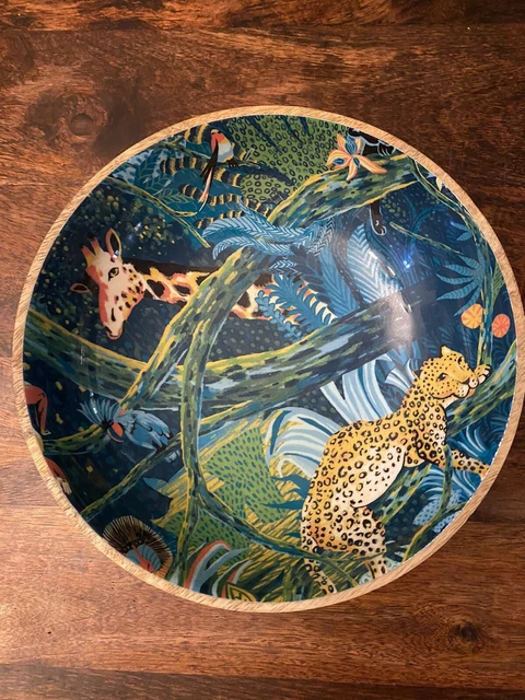 Mango Wood Opalhouse Jungle Theme Cheetah Giraffe Island Bowl 10"