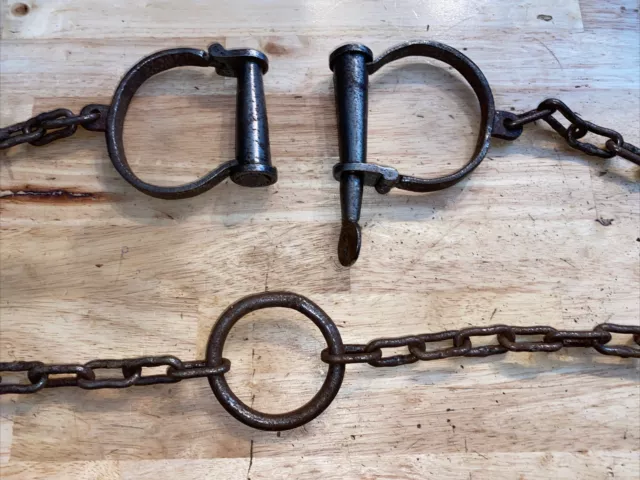 Leg Iron Shackles Set Patina Jailer Prison Guard Cast Iron Handcuff Penitentiary 3