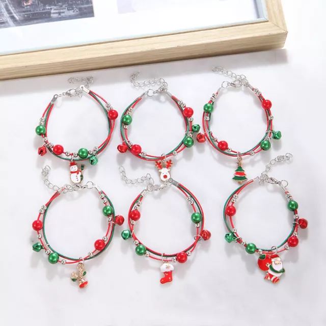 Christmas Series Handmade Beaded Bells Bracelets For Women Santa Claus Snowflake