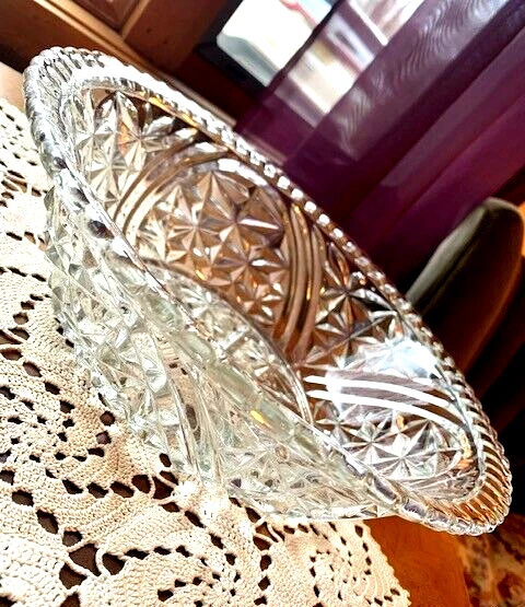 Vintage American Brilliant Period Large Clear Cut Glass Bowl Beautiful Unique